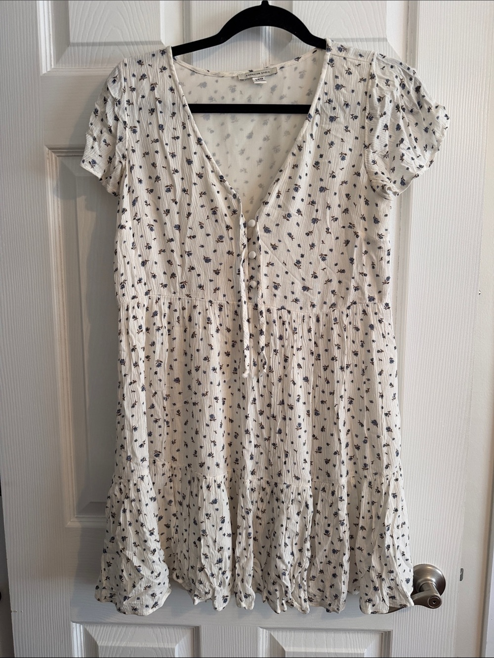 American Eagle Outfitters White Mini Dress with Navy Floral Print
